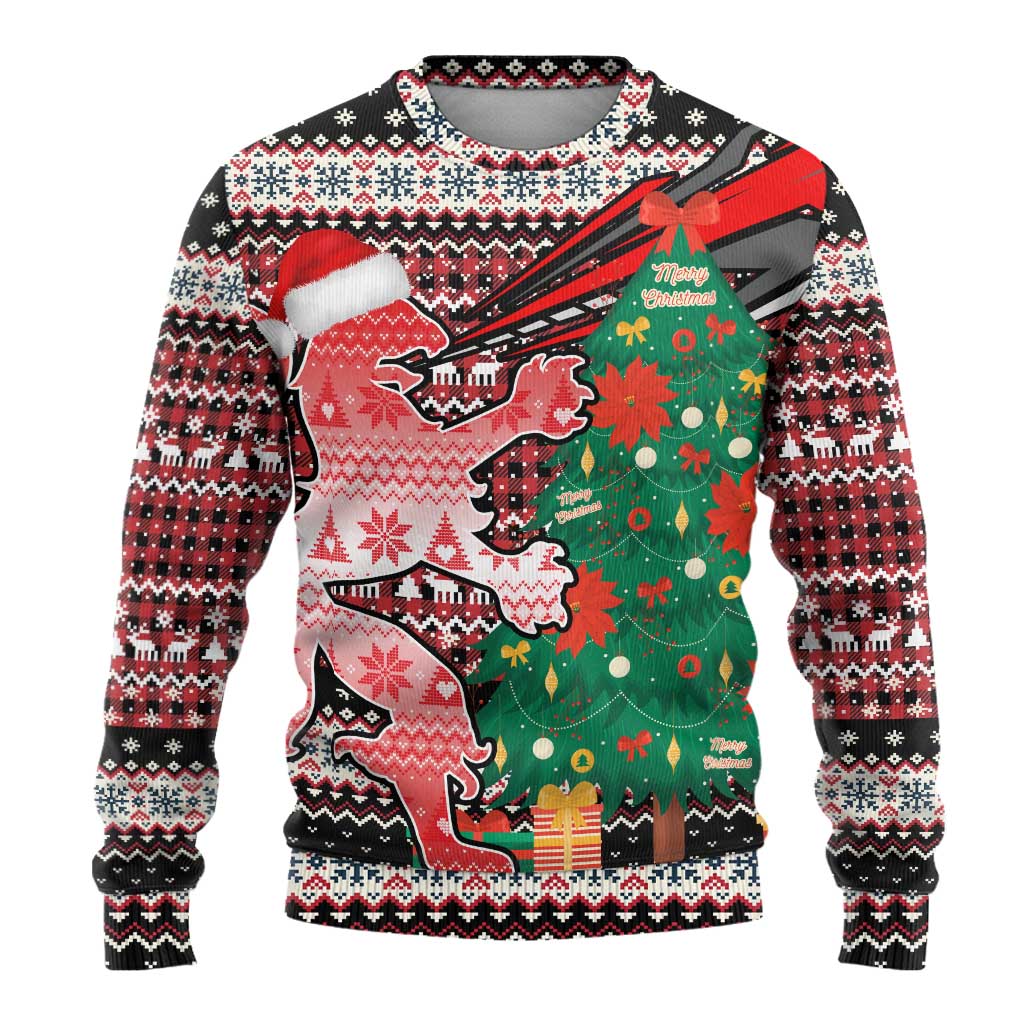 Latvia Christmas Ugly Christmas Sweater with Red Lion, Holiday Tree, and Nordic Pattern Design - Wonder Print Shop