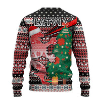 Latvia Christmas Ugly Christmas Sweater with Red Lion, Holiday Tree, and Nordic Pattern Design - Wonder Print Shop