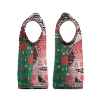 Latvia Christmas Knitted V-Neck Vest with Red Lion, Holiday Tree, and Nordic Pattern Design - Wonder Print Shop