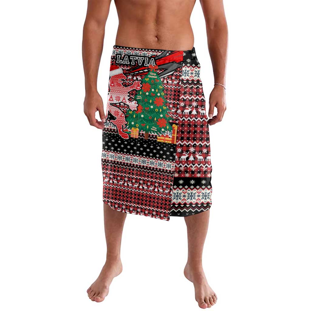 Latvia Christmas Lavalava with Red Lion, Holiday Tree, and Nordic Pattern Design - Wonder Print Shop