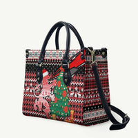 Latvia Christmas Leather Bag with Red Lion, Holiday Tree, and Nordic Pattern Design - Wonder Print Shop