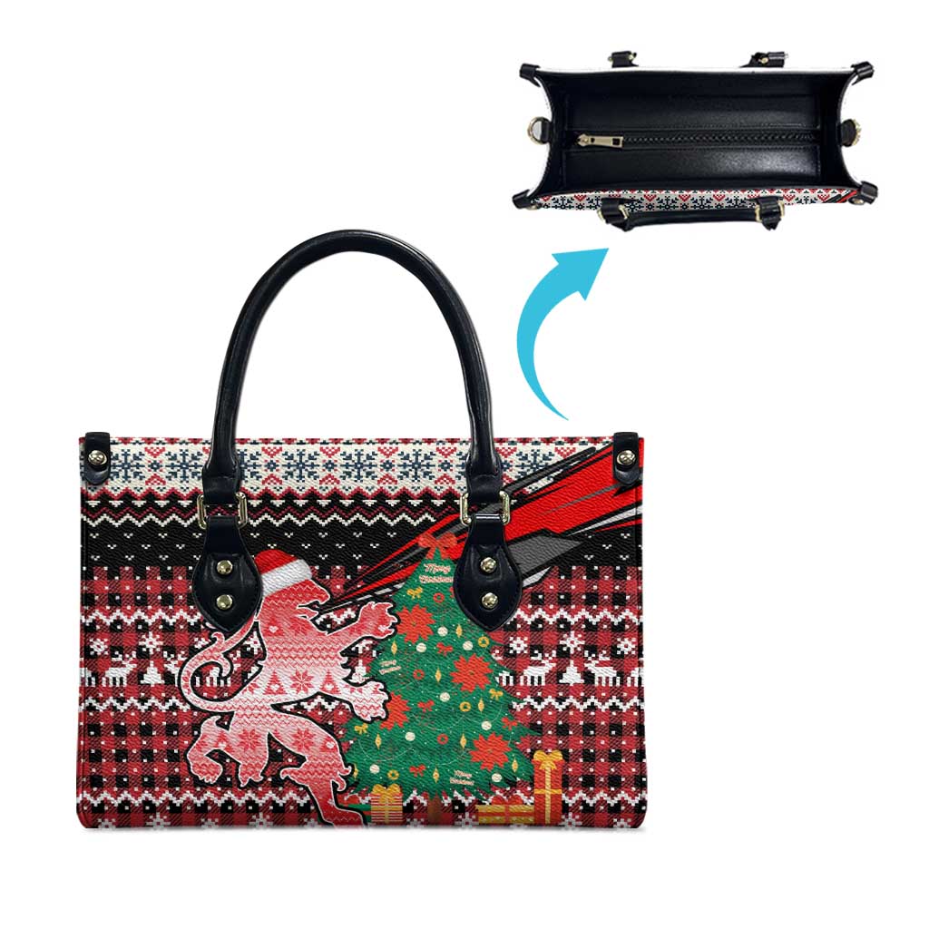 Latvia Christmas Leather Bag with Red Lion, Holiday Tree, and Nordic Pattern Design - Wonder Print Shop