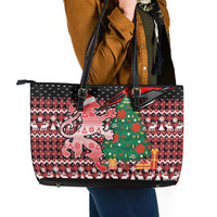 Latvia Christmas Leather Tote Bag with Red Lion, Holiday Tree, and Nordic Pattern Design - Wonder Print Shop