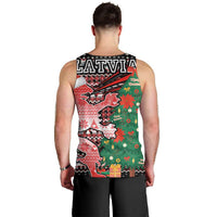 Latvia Christmas Men Tank Top with Red Lion, Holiday Tree, and Nordic Pattern Design - Wonder Print Shop