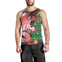 Latvia Christmas Men Tank Top with Red Lion, Holiday Tree, and Nordic Pattern Design - Wonder Print Shop
