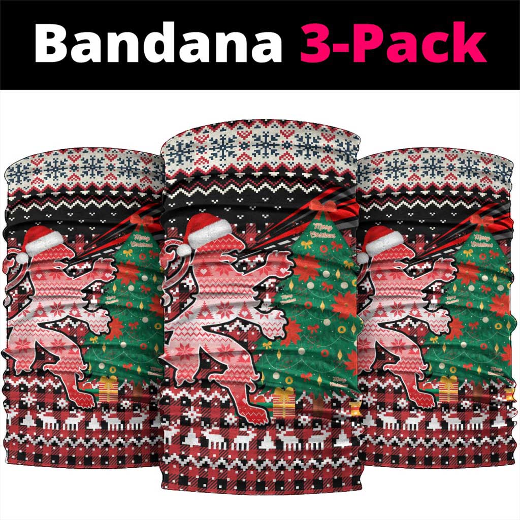 Latvia Christmas Neck Gaiter with Red Lion, Holiday Tree, and Nordic Pattern Design - Wonder Print Shop