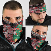 Latvia Christmas Neck Gaiter with Red Lion, Holiday Tree, and Nordic Pattern Design - Wonder Print Shop