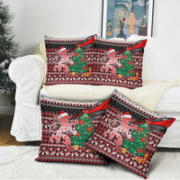 Latvia Christmas Pillow Cover with Red Lion, Holiday Tree, and Nordic Pattern Design - Wonder Print Shop