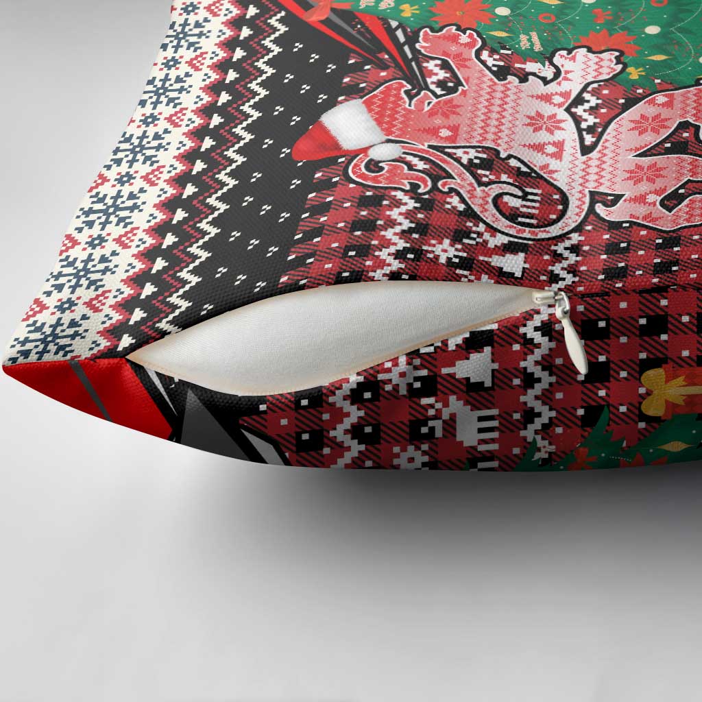 Latvia Christmas Pillow Cover with Red Lion, Holiday Tree, and Nordic Pattern Design - Wonder Print Shop