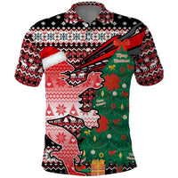 Latvia Christmas Polo Shirt with Red Lion, Holiday Tree, and Nordic Pattern Design - Wonder Print Shop