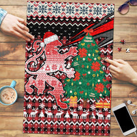 Latvia Christmas Puzzle with Red Lion, Holiday Tree, and Nordic Pattern Design - Wonder Print Shop