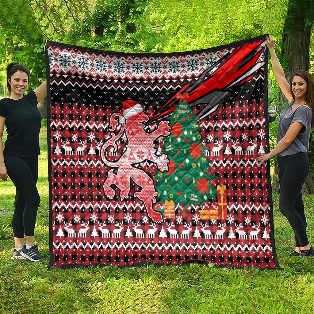 Latvia Christmas Quilt with Red Lion, Holiday Tree, and Nordic Pattern Design - Wonder Print Shop