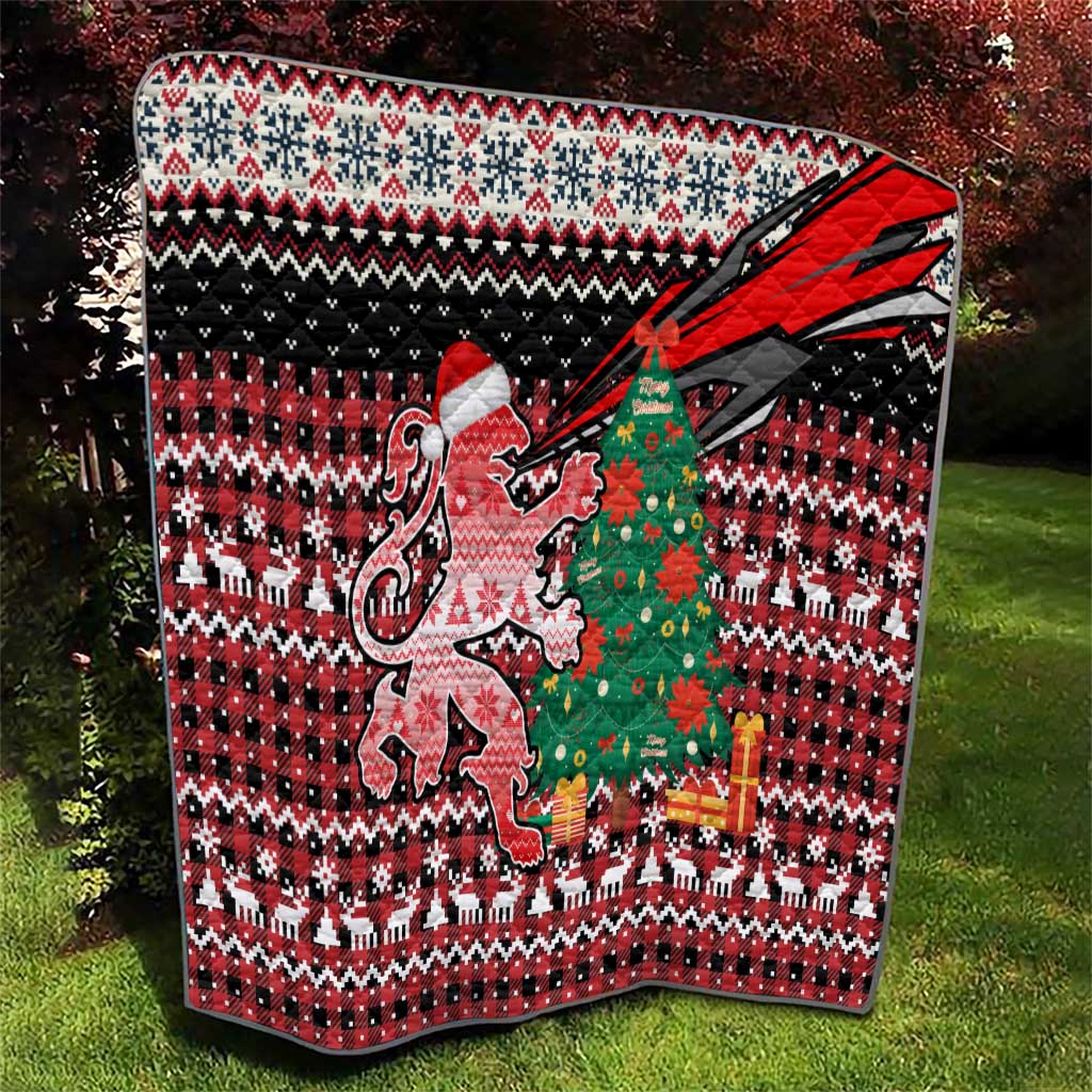 Latvia Christmas Quilt with Red Lion, Holiday Tree, and Nordic Pattern Design - Wonder Print Shop