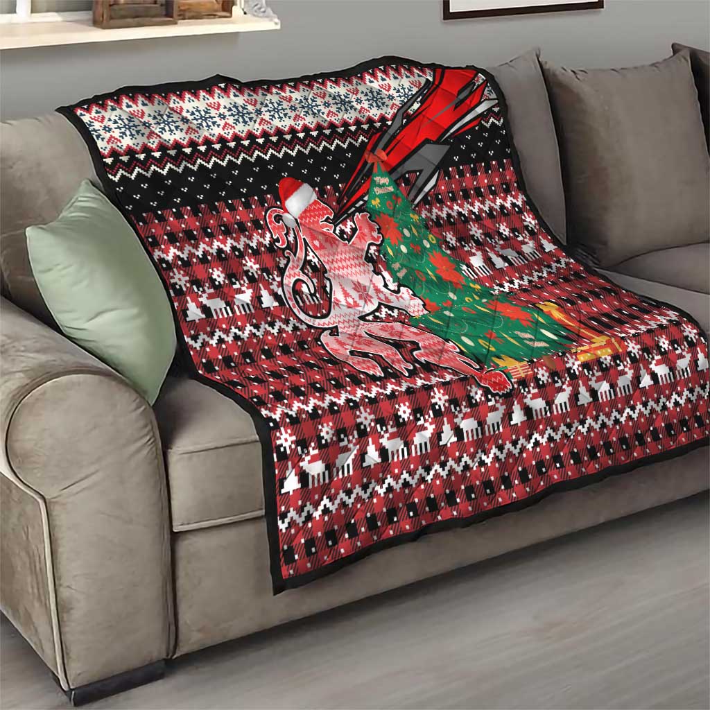 Latvia Christmas Quilt with Red Lion, Holiday Tree, and Nordic Pattern Design - Wonder Print Shop