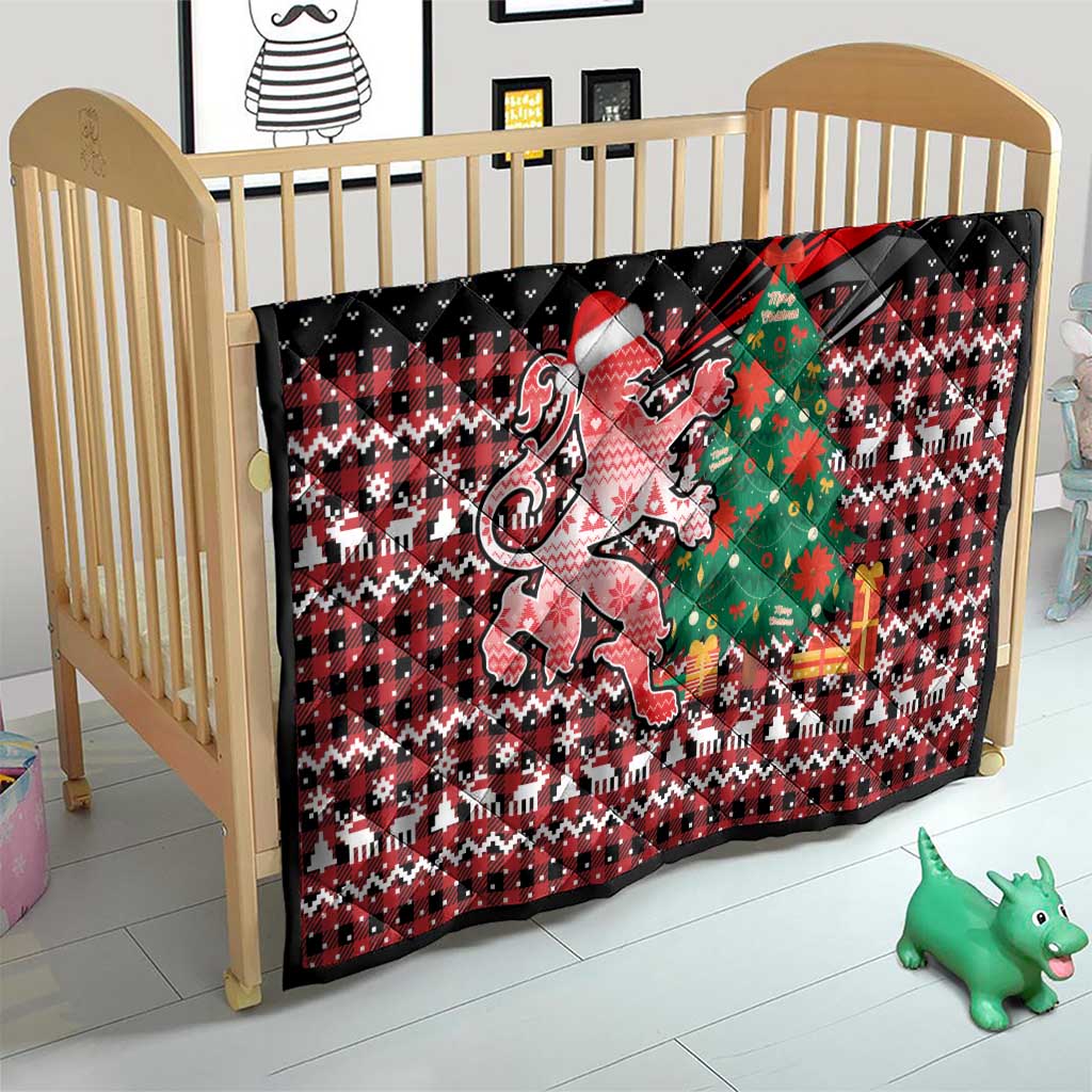 Latvia Christmas Quilt with Red Lion, Holiday Tree, and Nordic Pattern Design - Wonder Print Shop
