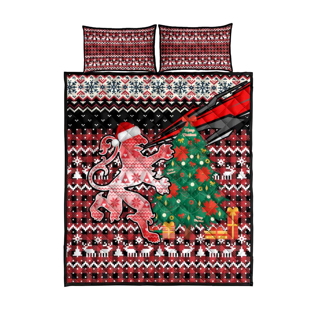 Latvia Christmas Quilt Bed Set with Red Lion, Holiday Tree, and Nordic Pattern Design - Wonder Print Shop