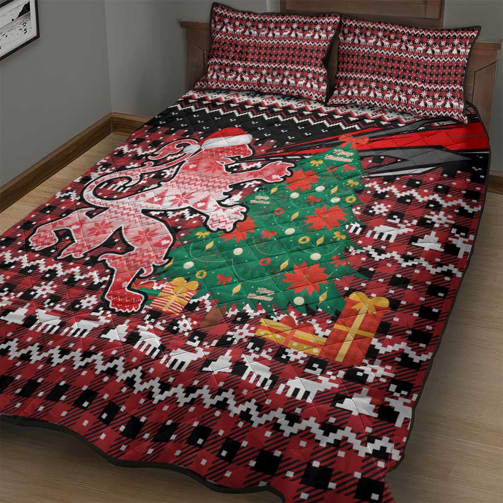 Latvia Christmas Quilt Bed Set with Red Lion, Holiday Tree, and Nordic Pattern Design - Wonder Print Shop