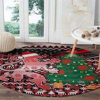 Latvia Christmas Round Carpet with Red Lion, Holiday Tree, and Nordic Pattern Design - Wonder Print Shop