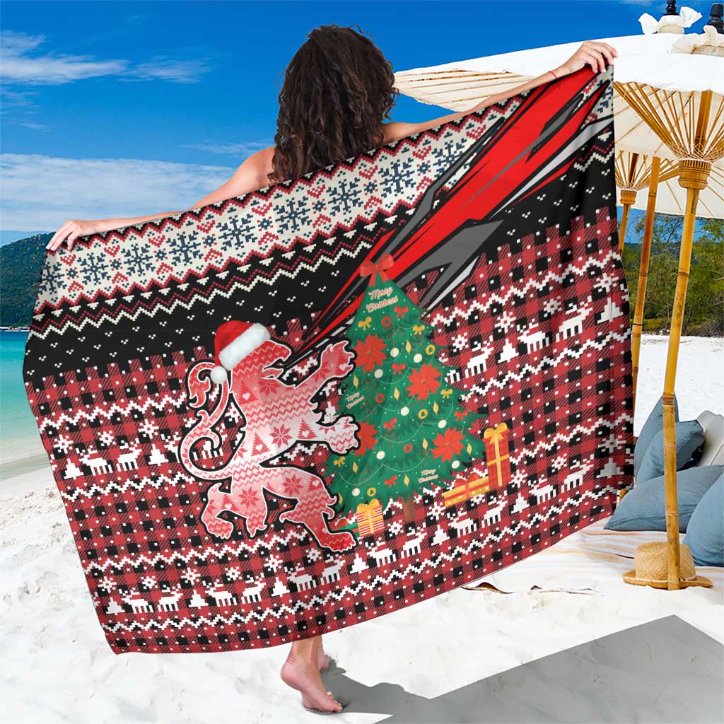 Latvia Christmas Sarong with Red Lion, Holiday Tree, and Nordic Pattern Design - Wonder Print Shop