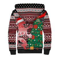 Latvia Christmas Sherpa Hoodie with Red Lion, Holiday Tree, and Nordic Pattern Design - Wonder Print Shop