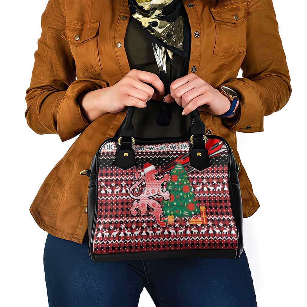 Latvia Christmas Shoulder Handbag with Red Lion, Holiday Tree, and Nordic Pattern Design - Wonder Print Shop