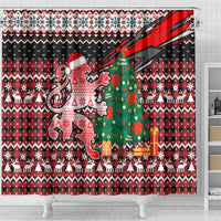 Latvia Christmas Shower Curtain with Red Lion, Holiday Tree, and Nordic Pattern Design - Wonder Print Shop