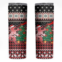 Latvia Christmas Skinny Tumbler with Red Lion, Holiday Tree, and Nordic Pattern Design - Wonder Print Shop
