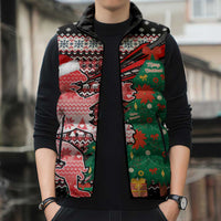 Latvia Christmas Sleeveless Puffer Jacket with Red Lion, Holiday Tree, and Nordic Pattern Design - Wonder Print Shop