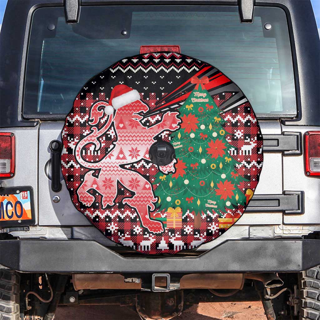 Latvia Christmas Spare Tire Cover with Red Lion, Holiday Tree, and Nordic Pattern Design - Wonder Print Shop