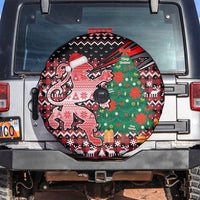 Latvia Christmas Spare Tire Cover with Red Lion, Holiday Tree, and Nordic Pattern Design - Wonder Print Shop