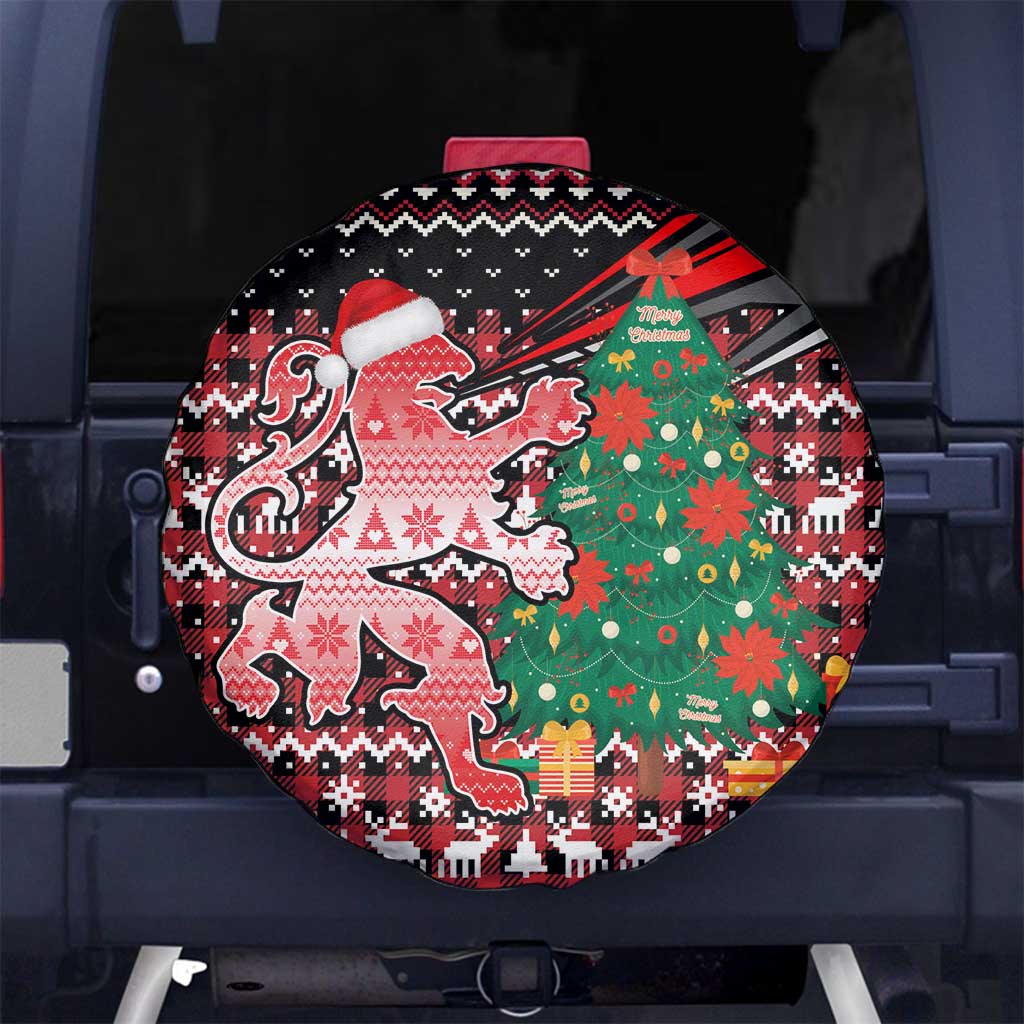 Latvia Christmas Spare Tire Cover with Red Lion, Holiday Tree, and Nordic Pattern Design - Wonder Print Shop