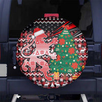 Latvia Christmas Spare Tire Cover with Red Lion, Holiday Tree, and Nordic Pattern Design - Wonder Print Shop
