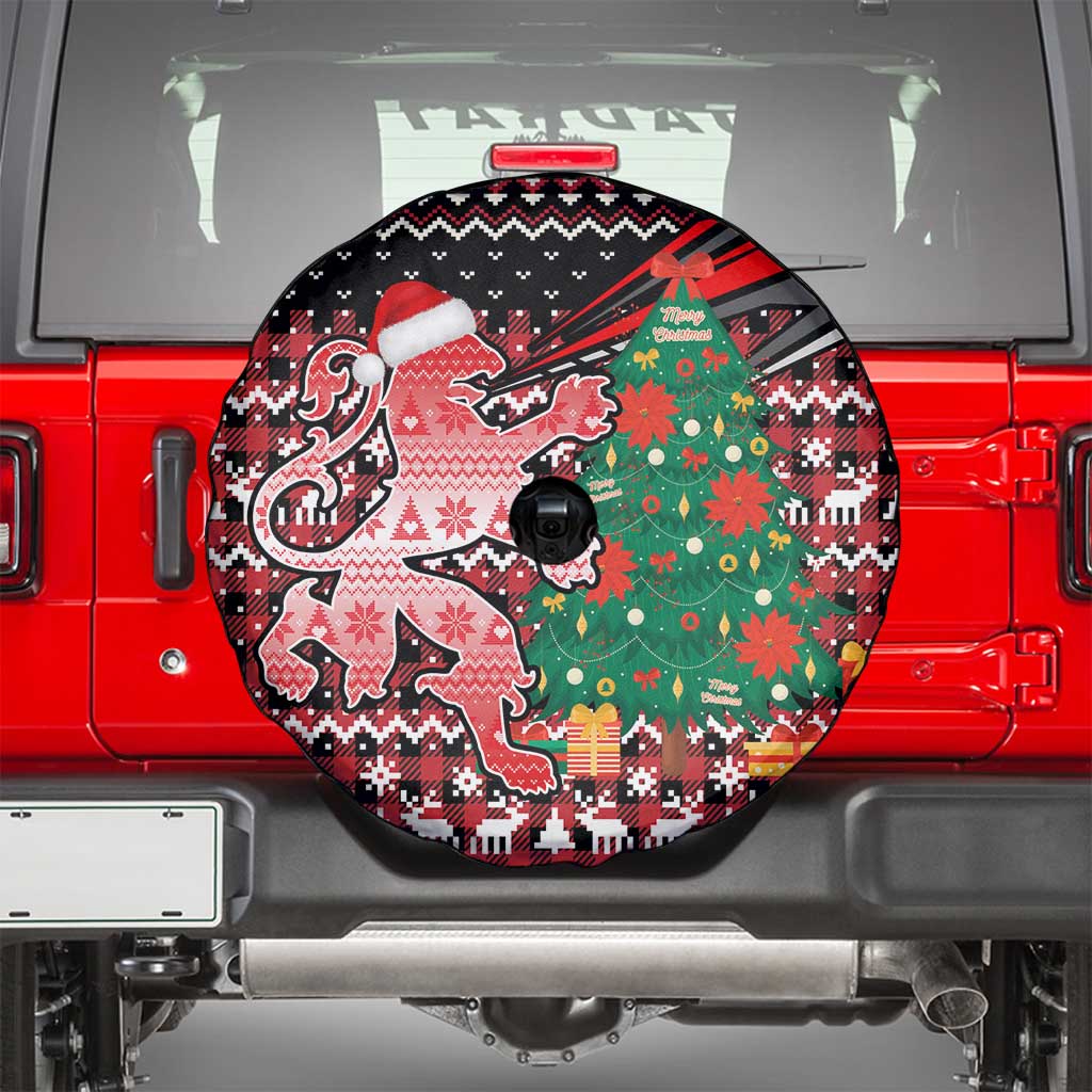 Latvia Christmas Spare Tire Cover with Red Lion, Holiday Tree, and Nordic Pattern Design - Wonder Print Shop