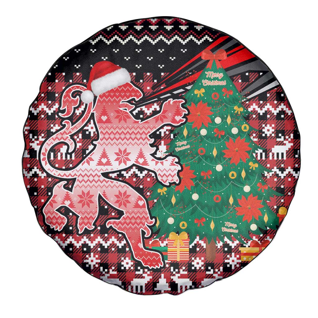 Latvia Christmas Spare Tire Cover with Red Lion, Holiday Tree, and Nordic Pattern Design - Wonder Print Shop