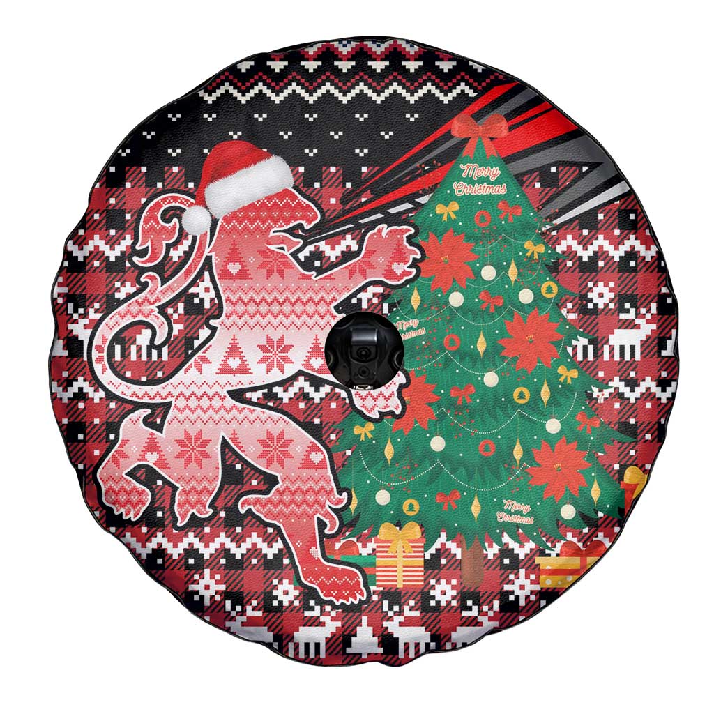 Latvia Christmas Spare Tire Cover with Red Lion, Holiday Tree, and Nordic Pattern Design - Wonder Print Shop