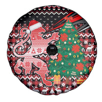 Latvia Christmas Spare Tire Cover with Red Lion, Holiday Tree, and Nordic Pattern Design - Wonder Print Shop