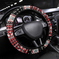 Latvia Christmas Steering Wheel Cover with Red Lion, Holiday Tree, and Nordic Pattern Design - Wonder Print Shop