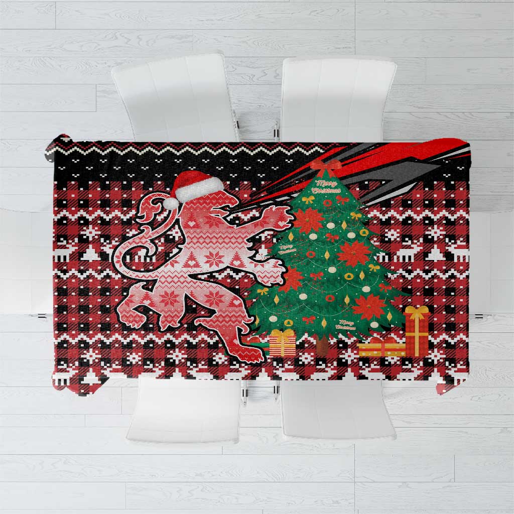 Latvia Christmas Tablecloth with Red Lion, Holiday Tree, and Nordic Pattern Design - Wonder Print Shop