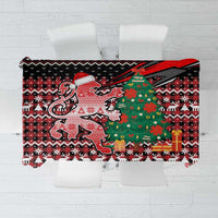 Latvia Christmas Tablecloth with Red Lion, Holiday Tree, and Nordic Pattern Design - Wonder Print Shop