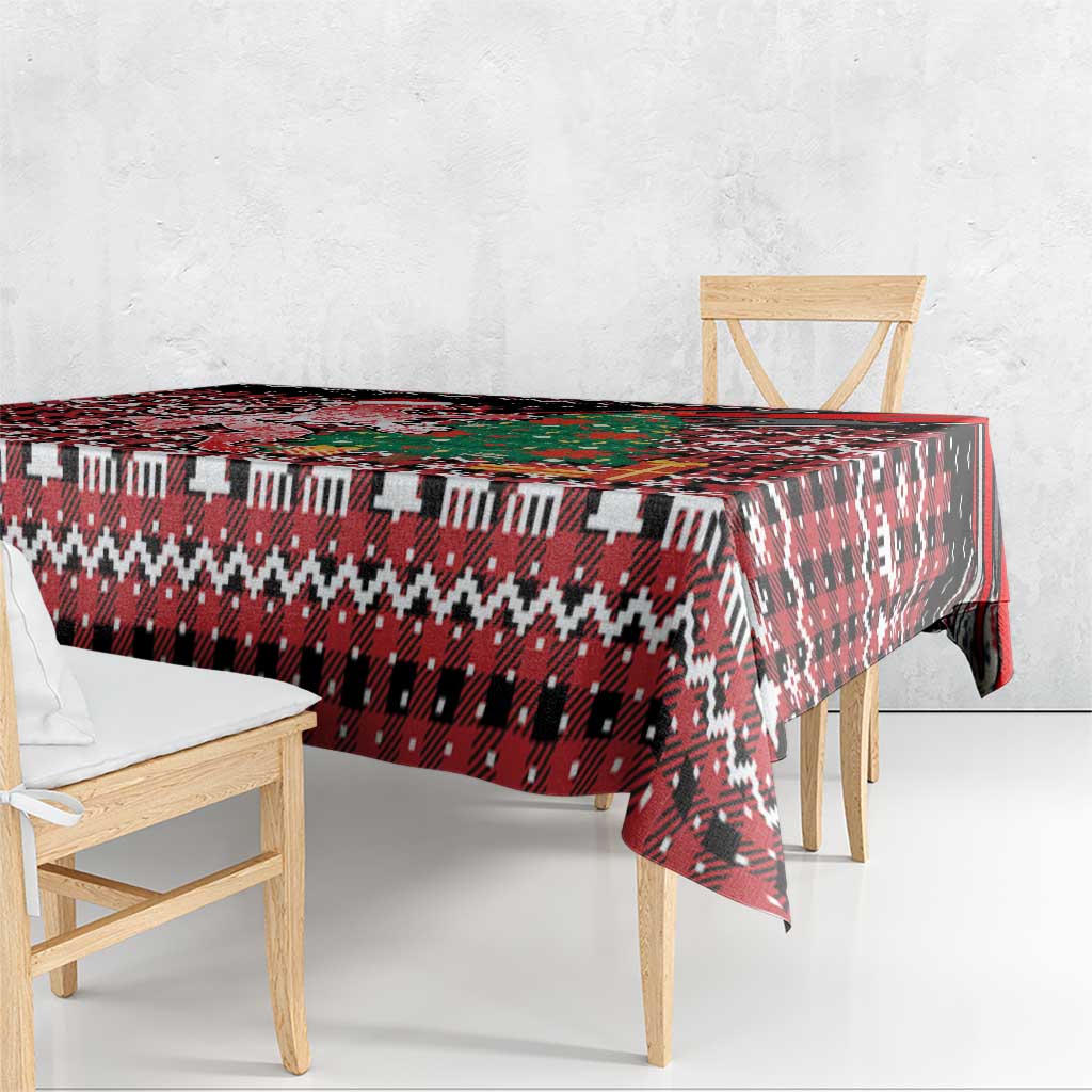 Latvia Christmas Tablecloth with Red Lion, Holiday Tree, and Nordic Pattern Design - Wonder Print Shop
