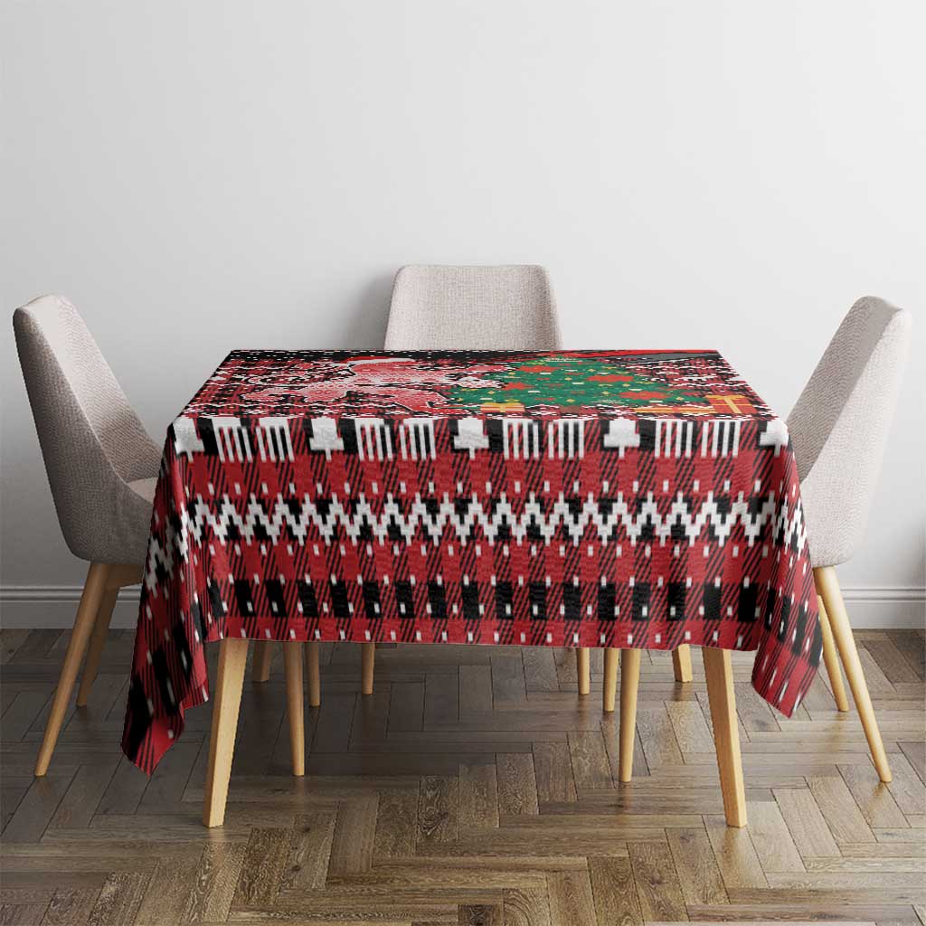 Latvia Christmas Tablecloth with Red Lion, Holiday Tree, and Nordic Pattern Design - Wonder Print Shop