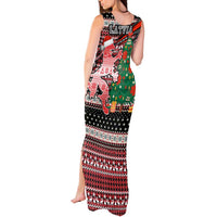 Latvia Christmas Tank Maxi Dress with Red Lion, Holiday Tree, and Nordic Pattern Design - Wonder Print Shop