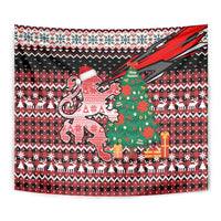 Latvia Christmas Tapestry with Red Lion, Holiday Tree, and Nordic Pattern Design - Wonder Print Shop