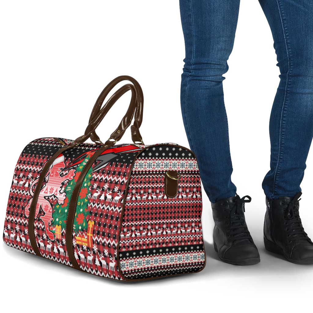 Latvia Christmas Travel Bag with Red Lion, Holiday Tree, and Nordic Pattern Design - Wonder Print Shop