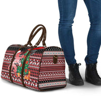 Latvia Christmas Travel Bag with Red Lion, Holiday Tree, and Nordic Pattern Design - Wonder Print Shop