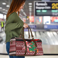 Latvia Christmas Travel Bag with Red Lion, Holiday Tree, and Nordic Pattern Design - Wonder Print Shop