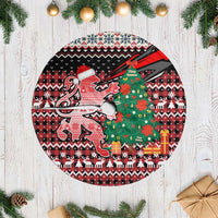 Latvia Christmas Tree Skirt with Red Lion, Holiday Tree, and Nordic Pattern Design - Wonder Print Shop