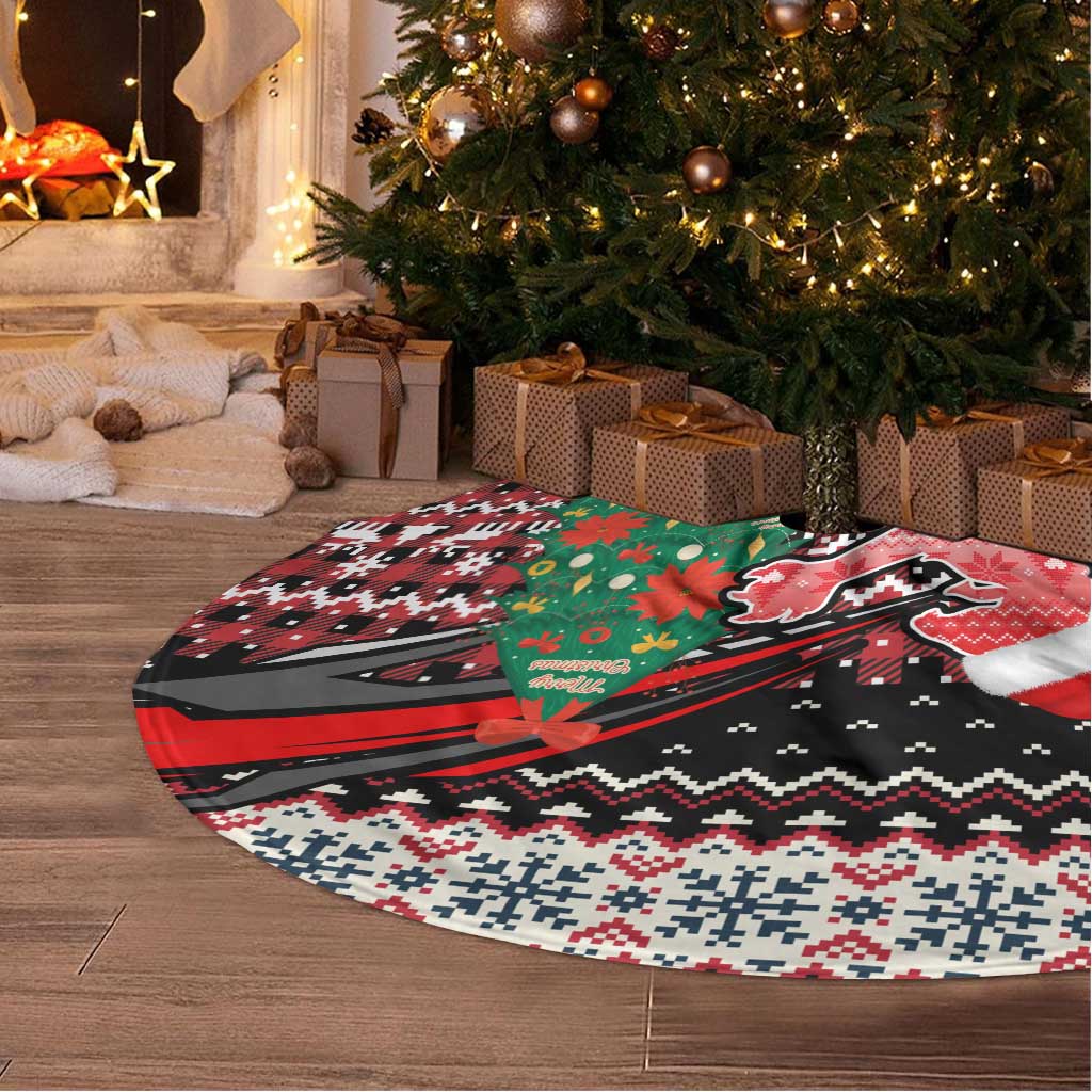 Latvia Christmas Tree Skirt with Red Lion, Holiday Tree, and Nordic Pattern Design - Wonder Print Shop