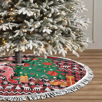 Latvia Christmas Tree Skirt with Red Lion, Holiday Tree, and Nordic Pattern Design - Wonder Print Shop