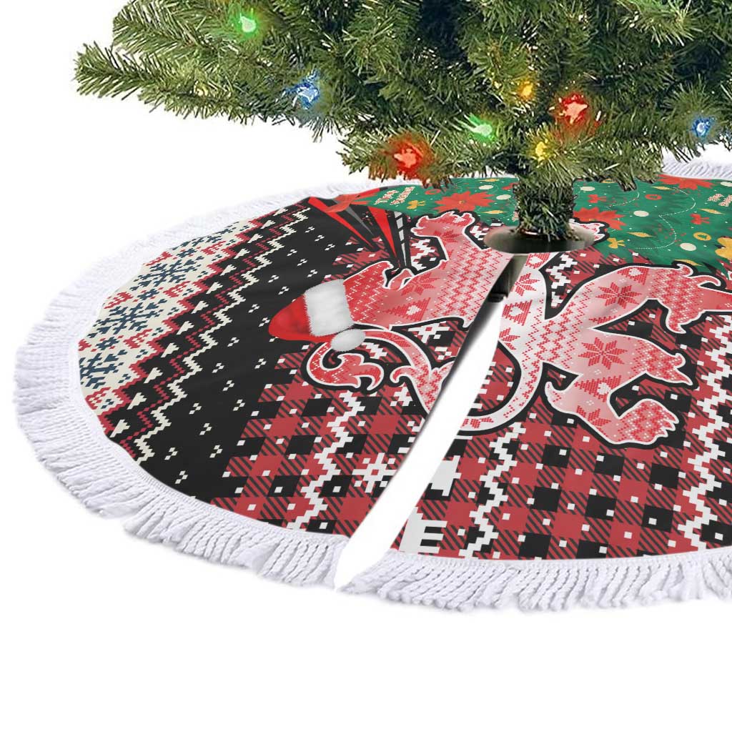 Latvia Christmas Tree Skirt with Red Lion, Holiday Tree, and Nordic Pattern Design - Wonder Print Shop
